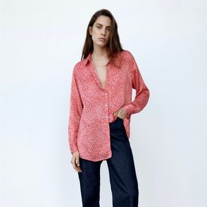 Print woman button down satin effect shirt